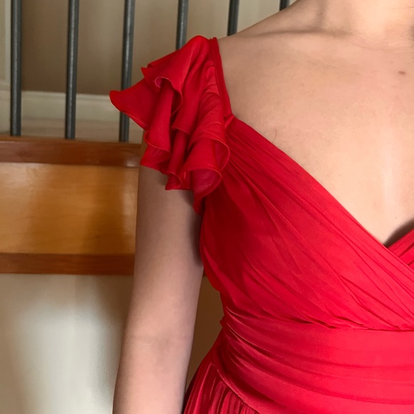 Red Mini Ruffle Satin Dress - Picture 7 of 8